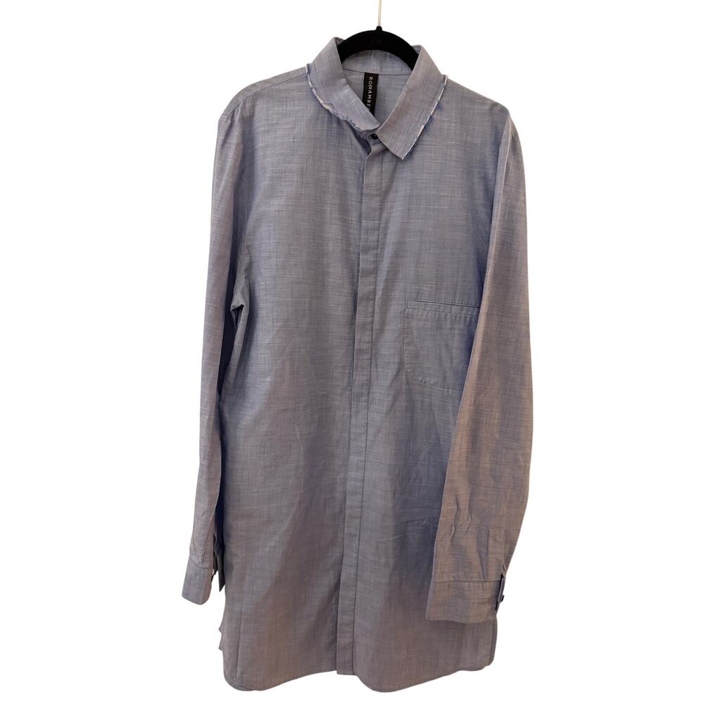 Rochambeau Blue Cotton Distressed Collar Button Down Shirt